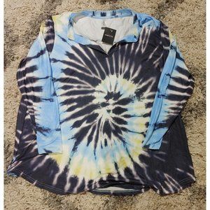 AMCLOS SHIRT WOMENS SIZE 3X NWT Blue Tie-Dyed 3/4 SLEEVE